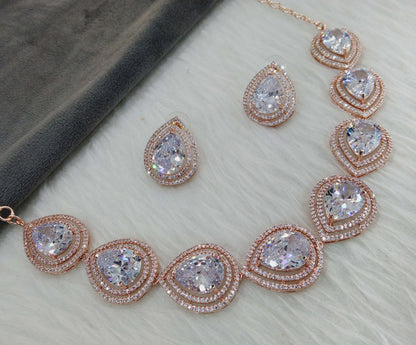 Cubic zirconia diamond necklace set, rose gold necklace set CZ has necklace set