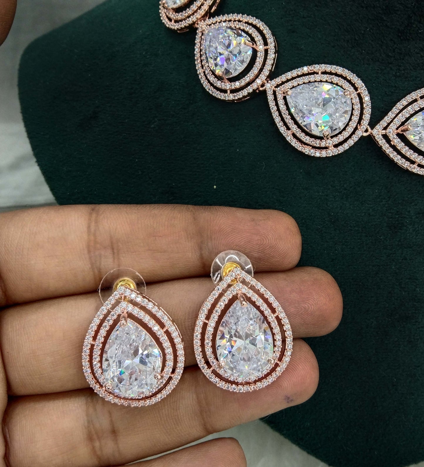 Cubic zirconia diamond necklace set, rose gold necklace set CZ has necklace set