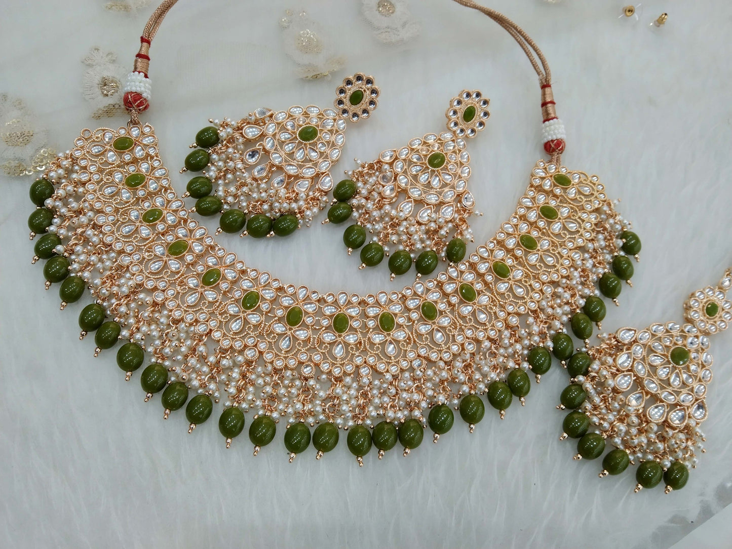 Indian Jewellery/Bridal mehndi green Kundan necklace Set/Indian Wedding Kundan sili Jewellery Necklace