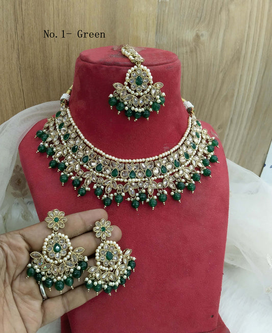 Antique Gold Green  Necklace Set/ dark gold  Indian Bridal origin Jewellery