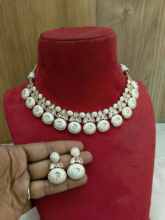 Ivory Kundan Necklace Jewellery Set/ Gold kundan Indian jewelry kundan chinu sets