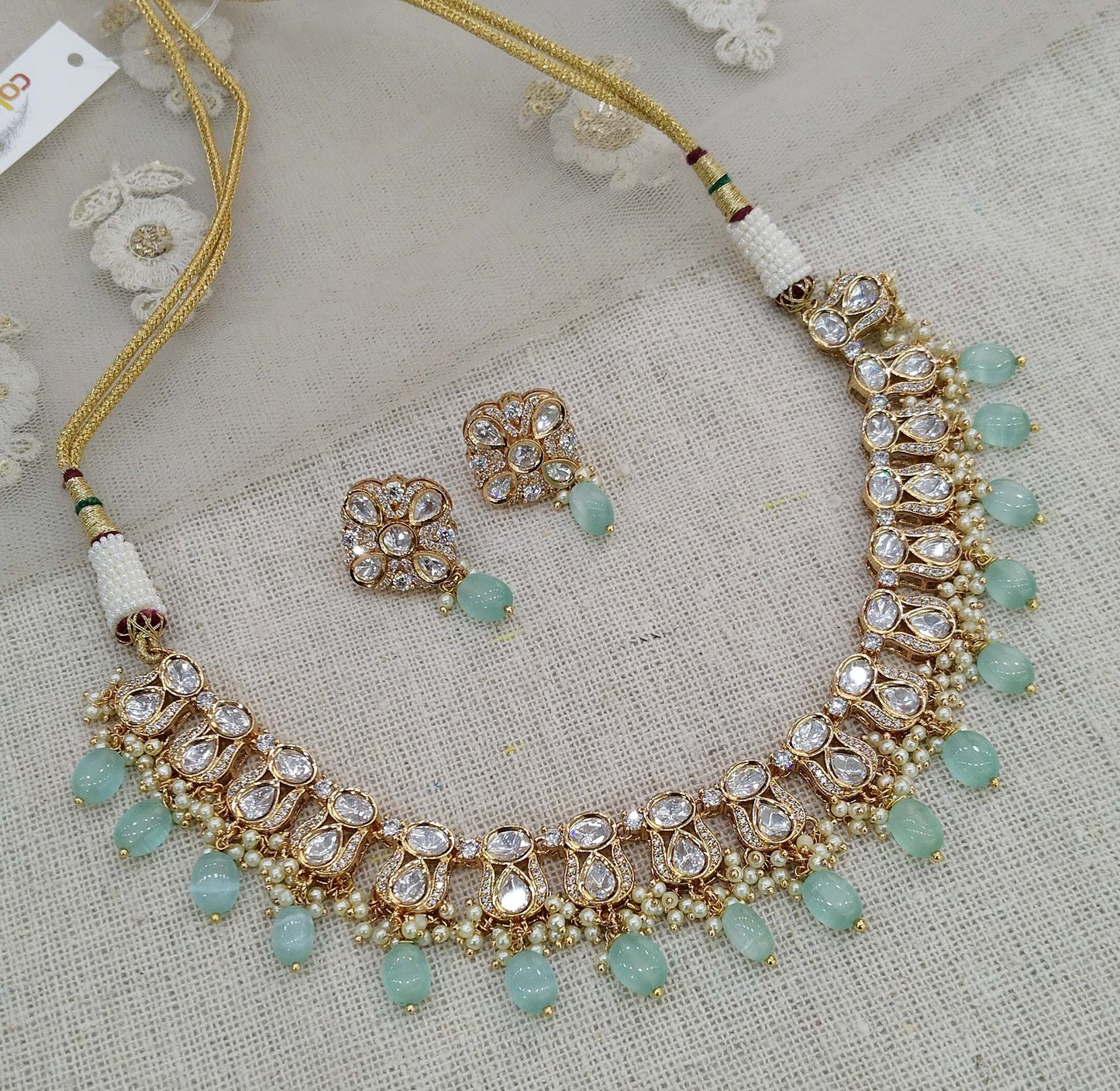 Gold mintKundan necklace Set/ Gold kundan Indian jewellery kundan chinu sets