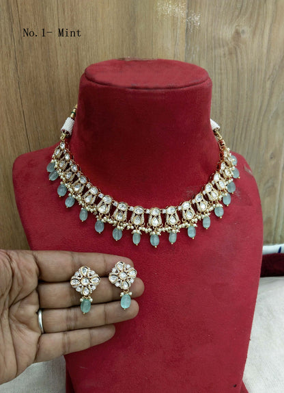 Gold mintKundan necklace Set/ Gold kundan Indian jewellery kundan chinu sets