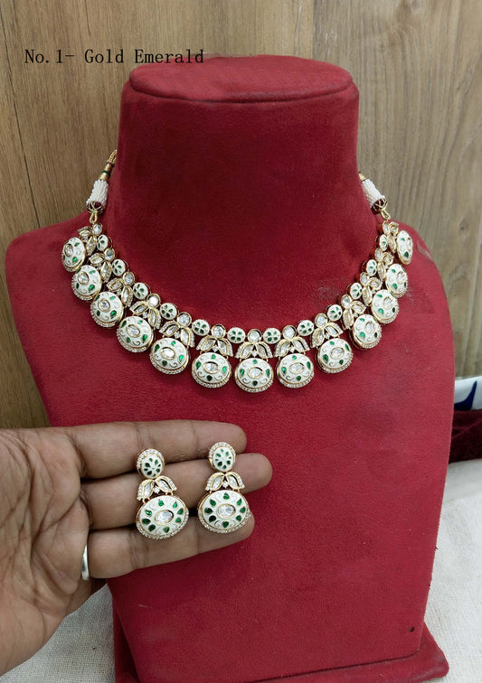 Gold emarald Kundan Necklace Jewellery Set/ Gold kundan Indian jewellery kundan chinu sets