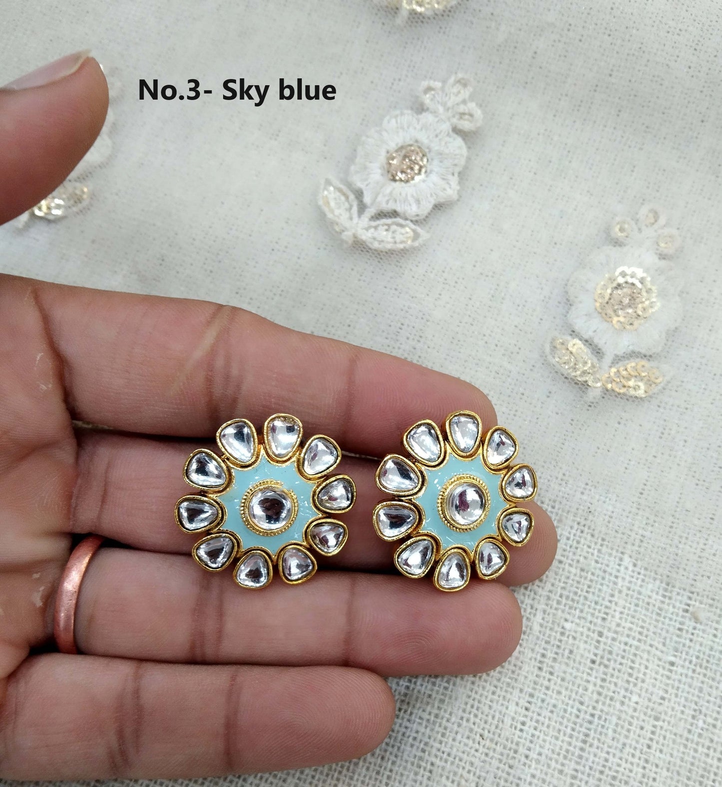 Stud Earrings Indian Jewellrry/Indian Stud Earrings/Gold white stud earrings/Indian Tops Earrings  Jewellery/Bollywood stud earrings