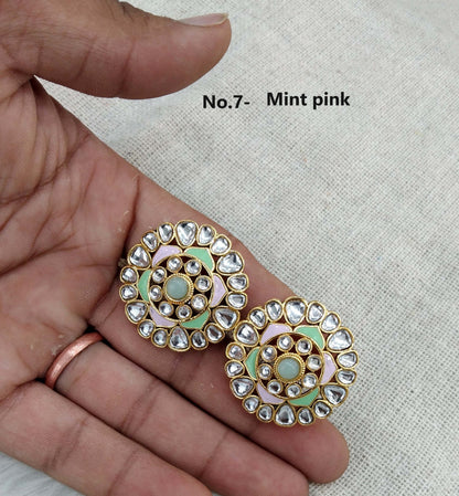 Stud Earrings Indian Jewellrry/Indian Stud Earrings/Gold white stud earrings/Indian Tops Earrings  Jewellery/Bollywood stud earrings