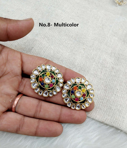 Stud Earrings Indian Jewellrry/Indian Stud Earrings/Gold white stud earrings/Indian Tops Earrings  Jewellery/Bollywood stud earrings