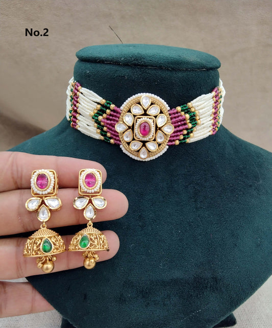 Gold polki kundan choker Jewellery set/ Gold choker sites set