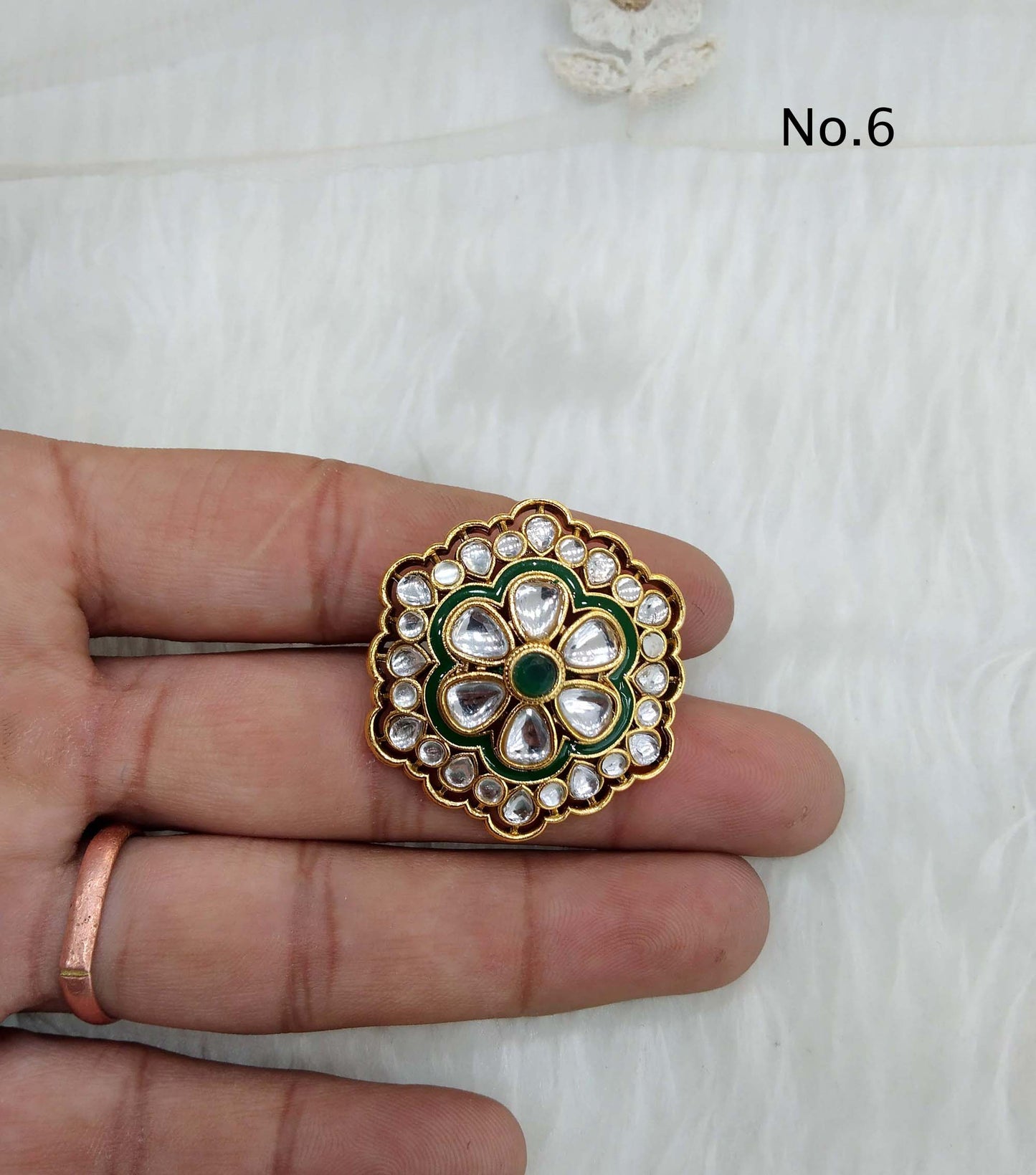 Online Indian Ring /Gold kundan finger rings Big round bridal ring hand accessory/limi