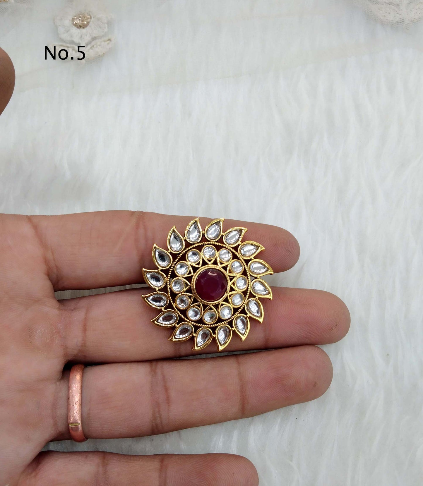 Online Indian Ring /Gold kundan finger rings Big round bridal ring hand accessory/limi