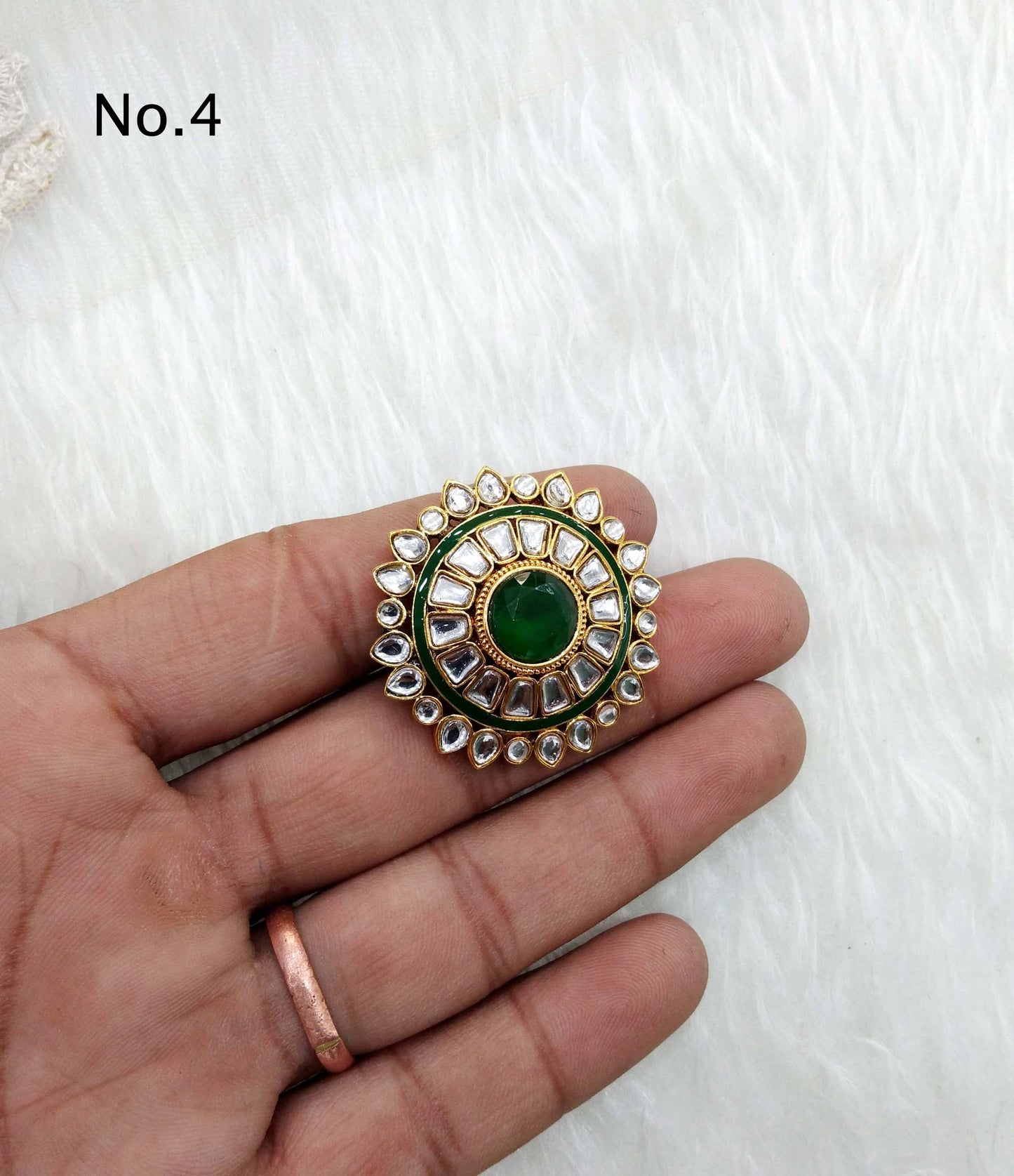 Online Indian Ring /Gold kundan finger rings Big round bridal ring hand accessory/limi