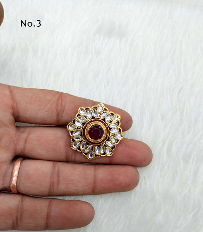 Online Indian Ring /Gold kundan finger rings Big round bridal ring hand accessory/limi