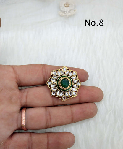 Online Indian Ring /Gold kundan finger rings Big round bridal ring hand accessory/limi