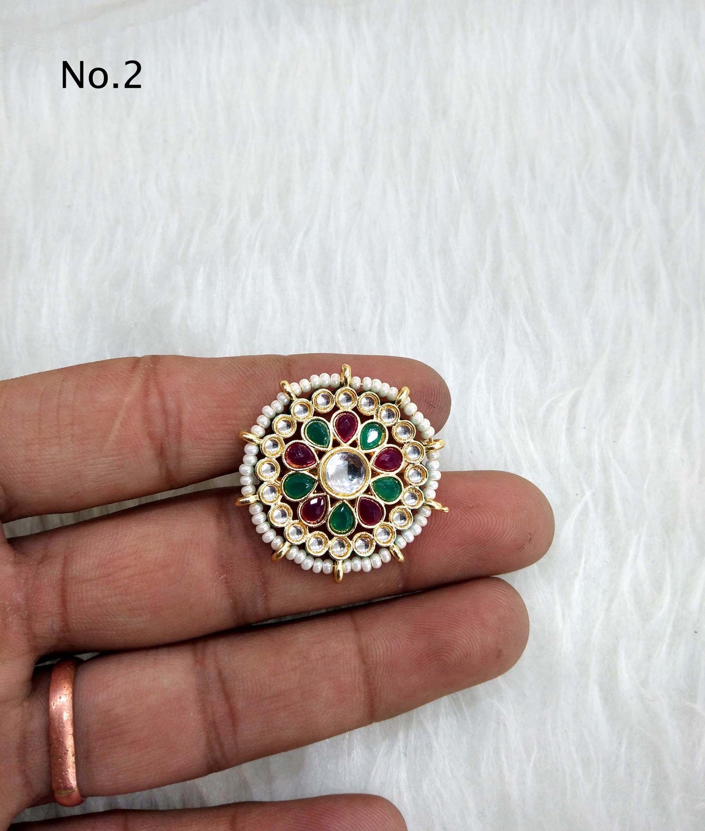 Online Indian Ring /Gold kundan finger rings Big round bridal ring hand accessory/limi