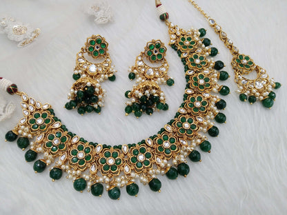 Green Kundan Necklace Jewellery Set/ Gold kundan Indian jewellery kundan corton sets