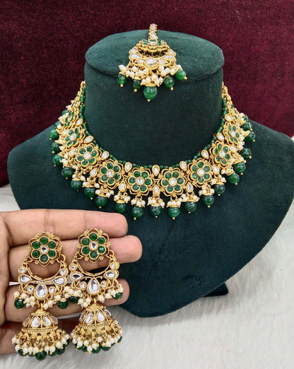 Green Kundan Necklace Jewellery Set/ Gold kundan Indian jewellery kundan corton sets