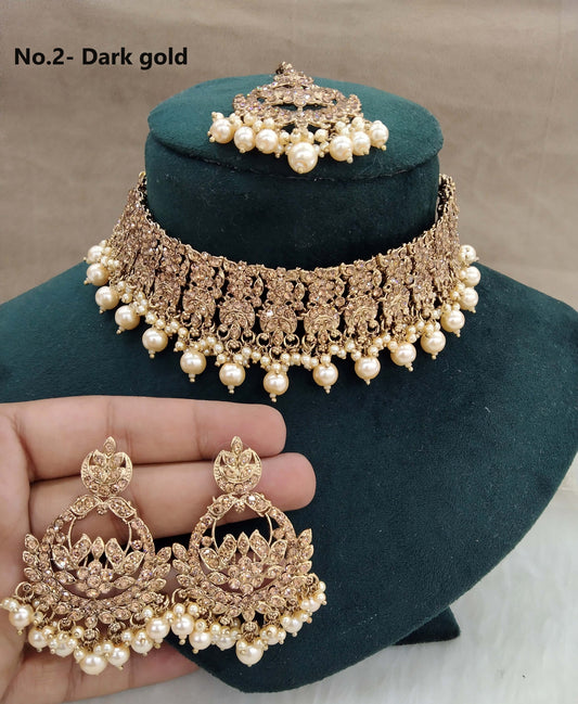 Antique  Gold Choker Set/ dark gold choker Indian siki Jewellery