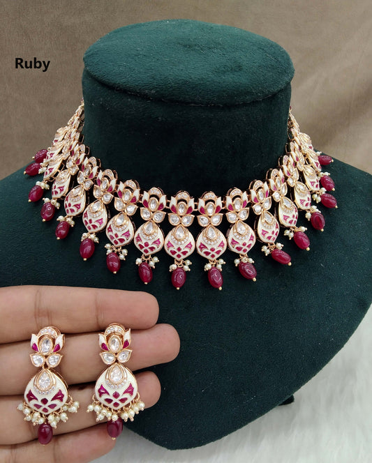 Gold ruby Kundan Necklace Jewellery Set/ Gold kundan Indian jewellery kundan runes sets