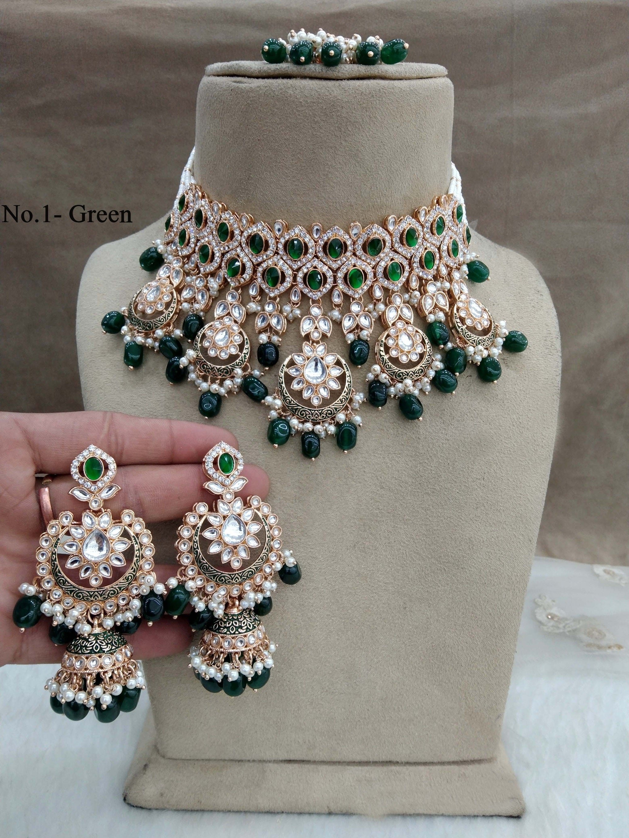 Green kundan choker on sale necklace