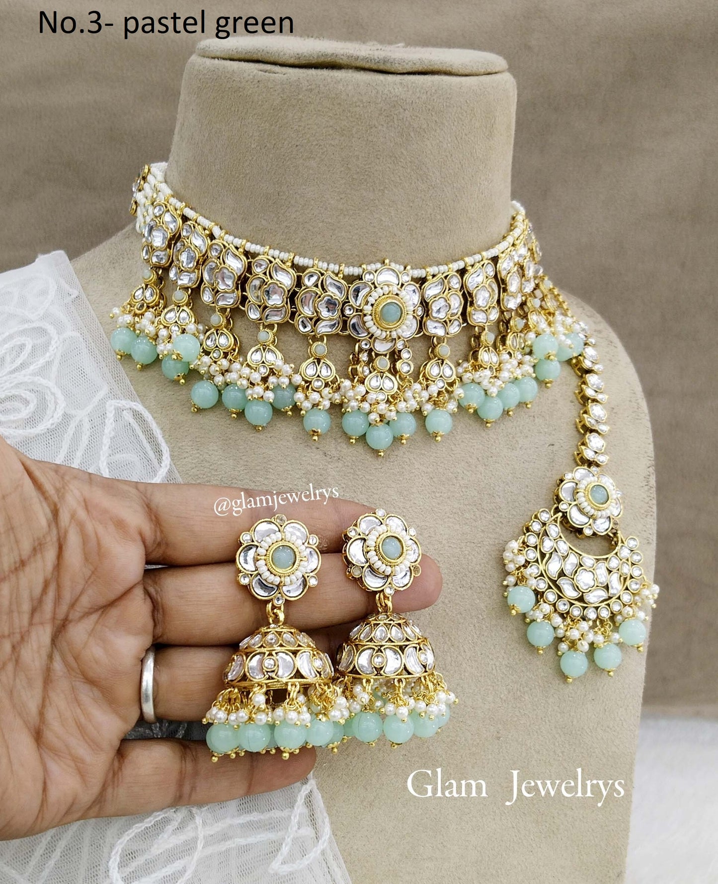 Kundan Jewellery  Choker Set/ Gold pastel green kundan Indian jewellery kundan choker saga sets