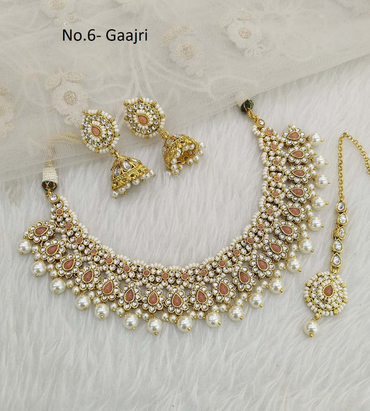 Kundan Necklace Jewelry Set/ Gold Gaajri kundan Indian jewellery kundan tinki sets