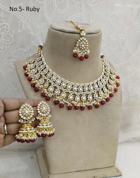 Kundan necklace Jewellery  Set/ Gold maroon kundan Indian jewellery kundan sika sets