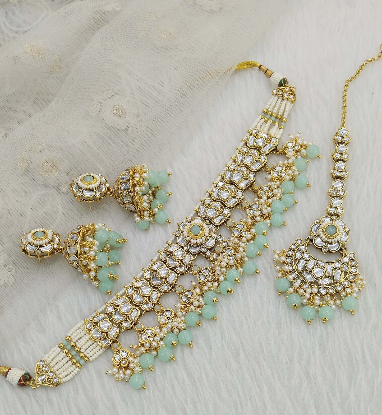 Kundan Jewellery  Choker Set/ Gold pastel green kundan Indian jewellery kundan choker saga sets