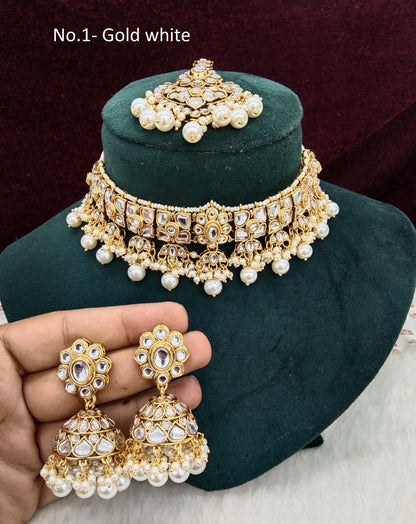 Kundan Jewellery  Choker Set / Gold white kundan Indian jewellery kundan choker dimi sets