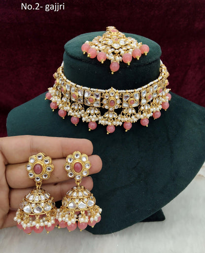 Gold Kundan choker Set/ Gold gajjri kundan Indian jewellery kundan choker dimi sets