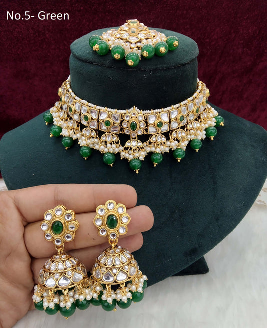 Kundan Jewellery  Choker Set / Gold green kundan Indian jewelry kundan choker dimi sets