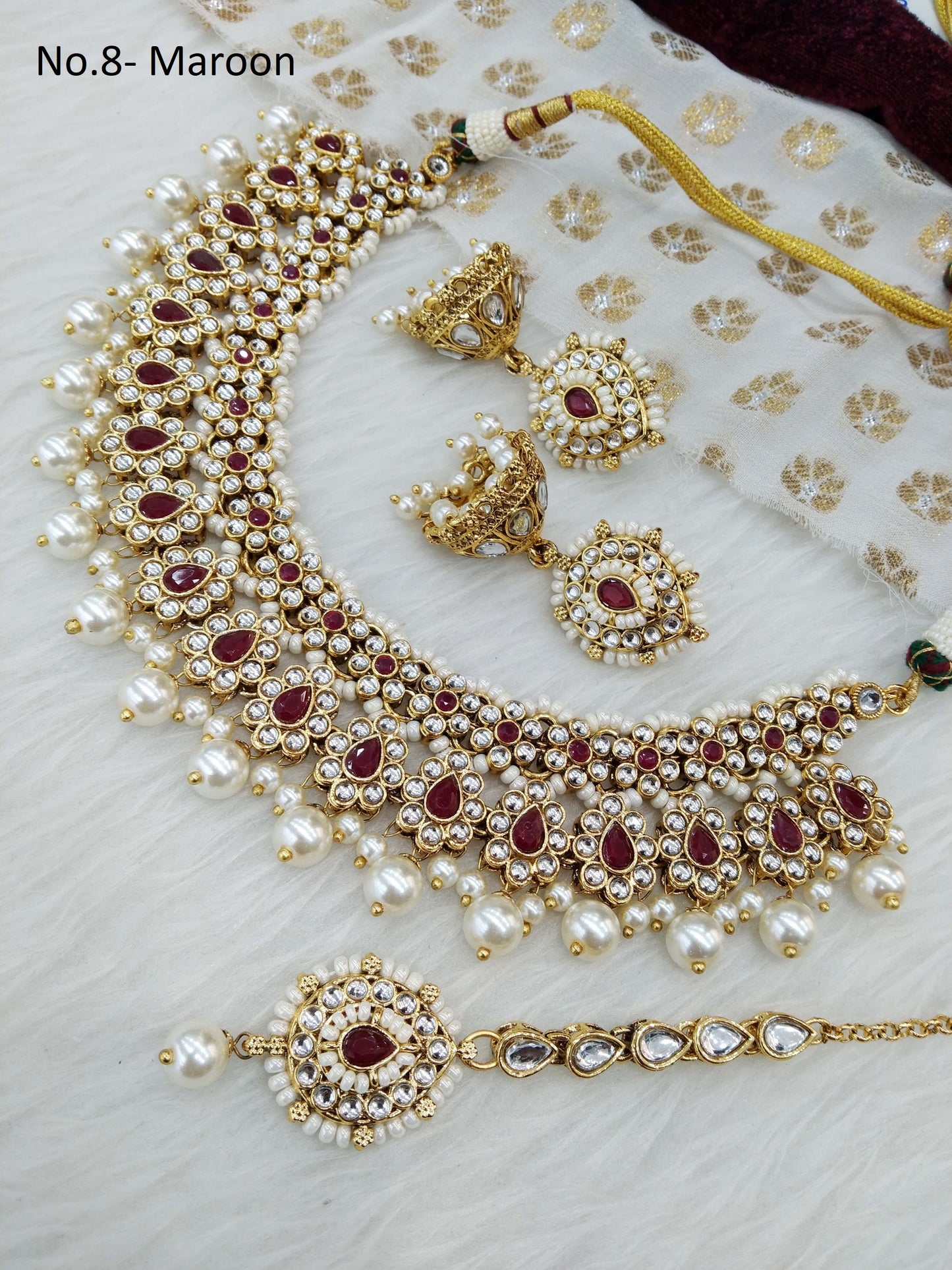 Gold Kundan Necklace Set/ Gold marron kundan Indian jewellery kundan tinki sets