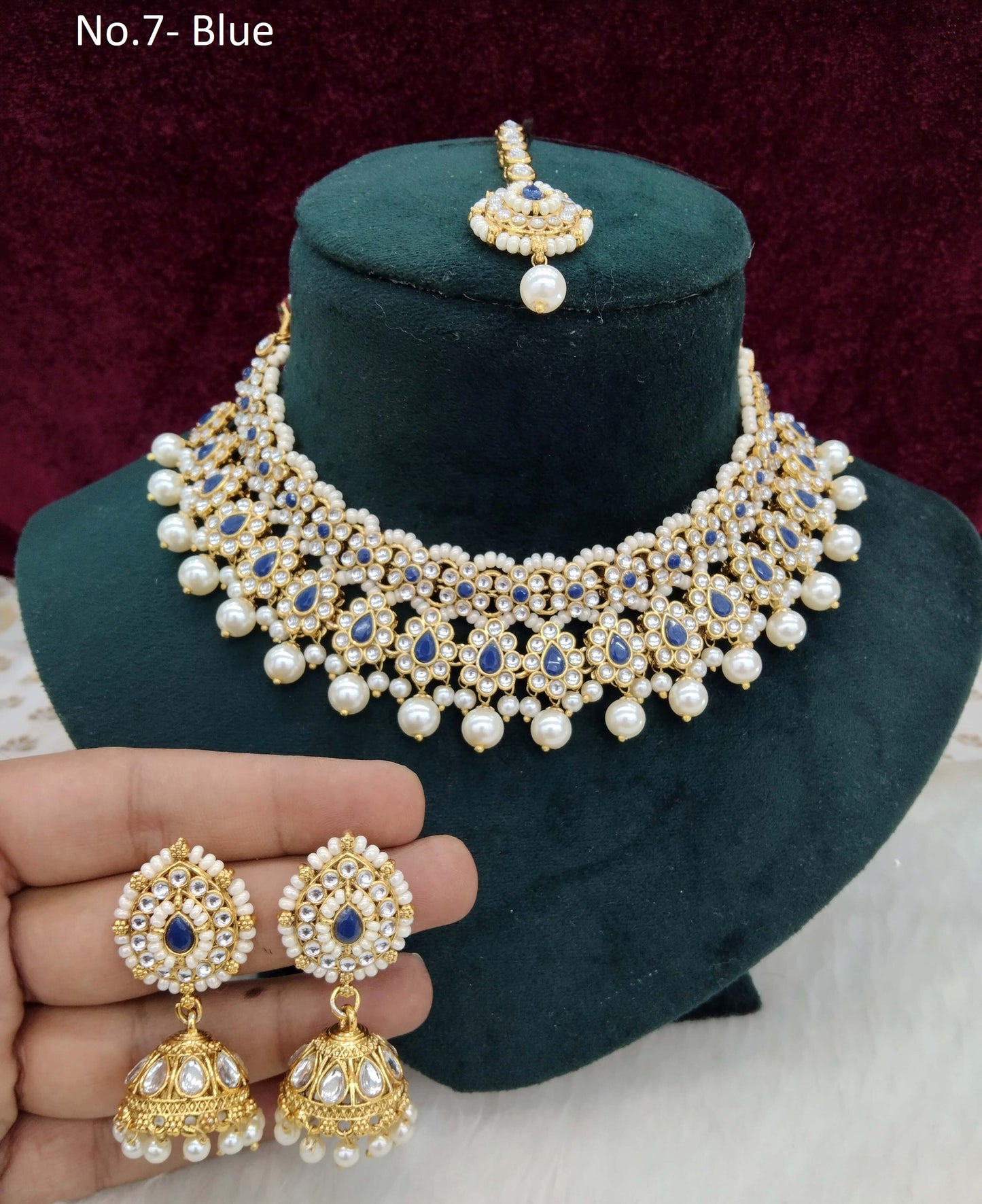 Gold Kundan Necklace Jewellery Set/ Gold blue kundan Indian jewellery kundan tinki sets