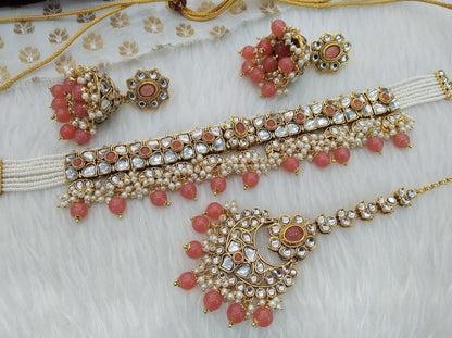 Gold Kundan choker Set/ Gold gajjri kundan Indian jewellery kundan choker dimi sets