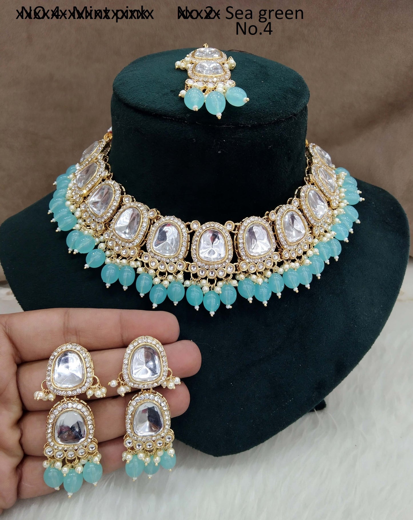 Kundan Necklace Jewellery  Set/ Gold sea green kundan Indian jewellery kundan dova sets