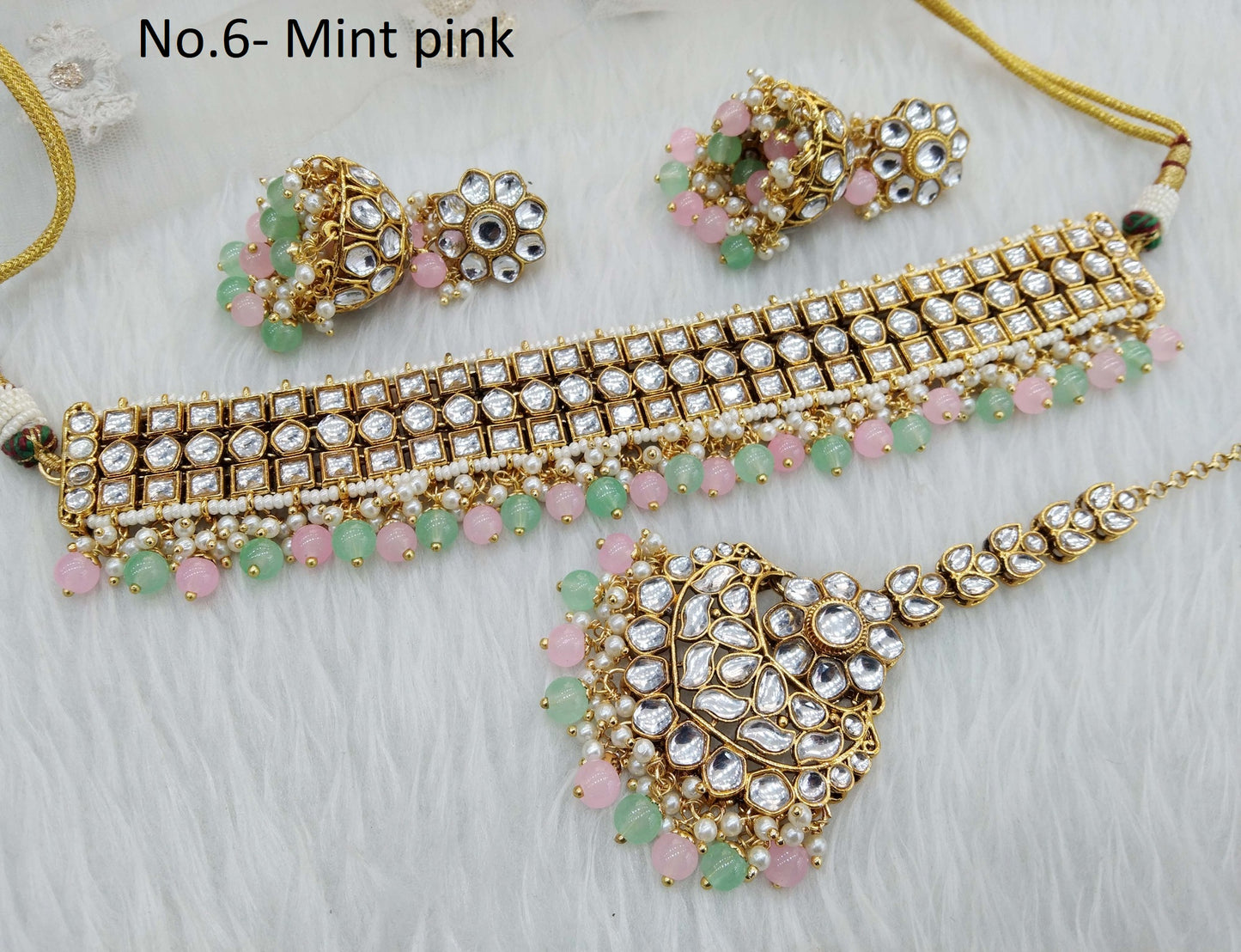 Kundan Jewellery  Choker Set / Gold mint pink kundan Indian jewellery choker diko sets