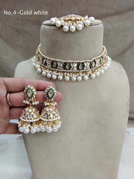 Kundan Jewellery  Choker Set / Gold white kundan Indian jewellery kundan choker dito sets