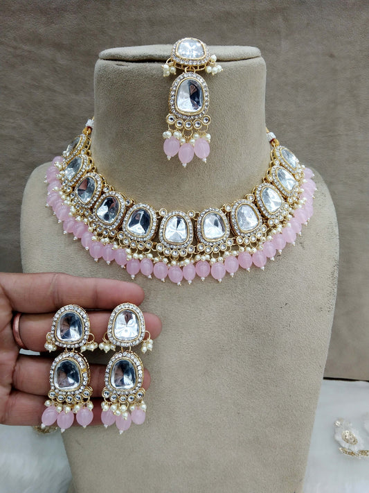 Kundan Necklace Jewellery Set/ Gold pink kundan Indian jewellery kundan dova sets