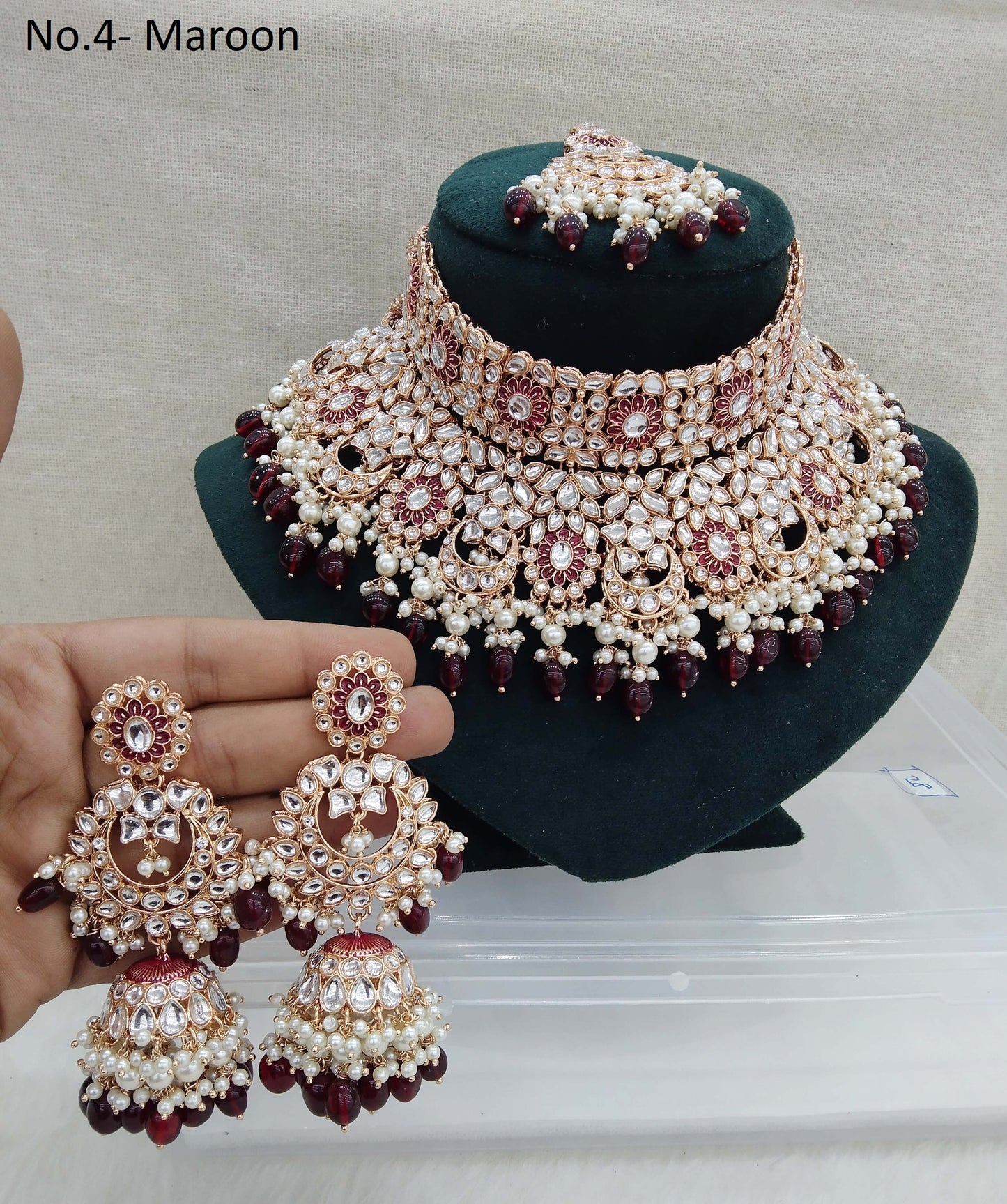 Rose gold maroon kundan choker necklace Set/ Rose gold Indian kundan  sets