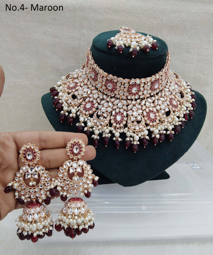 Rose gold maroon kundan choker necklace Set/ Rose gold Indian kundan  sets