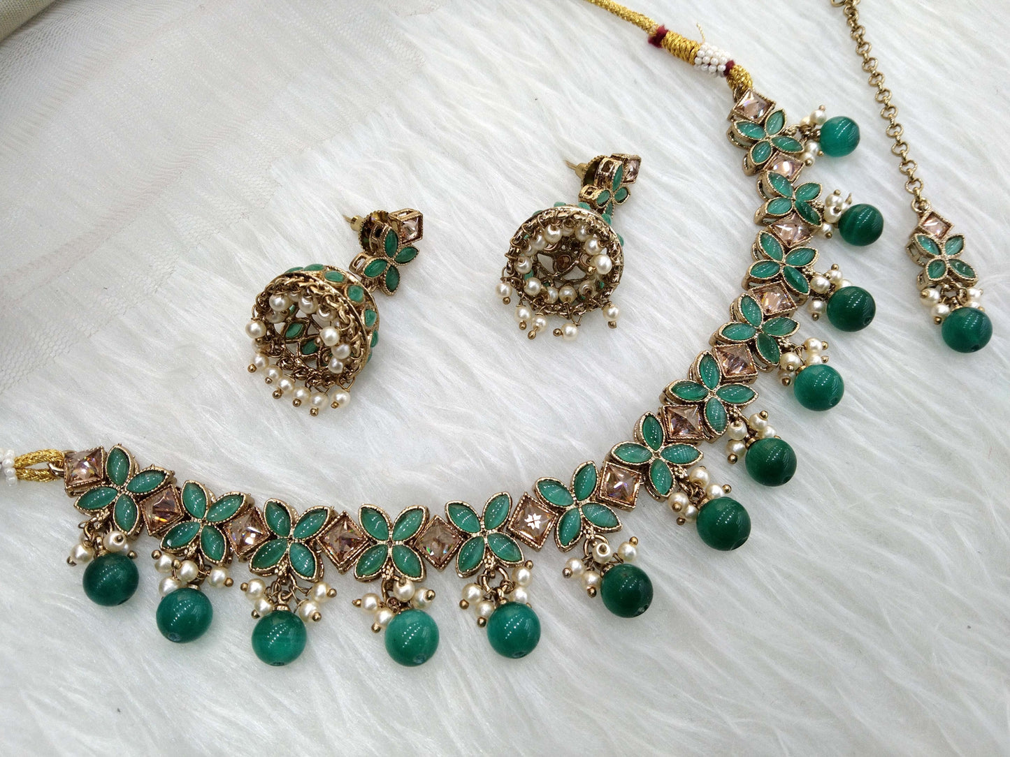 Antique Gold Necklace Jewellery Set/ green Necklace Set Jewellery set/sona jewellery Set Online