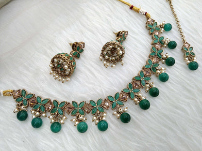 Antique Gold Necklace Jewellery Set/ green Necklace Set Jewellery set/sona jewellery Set Online