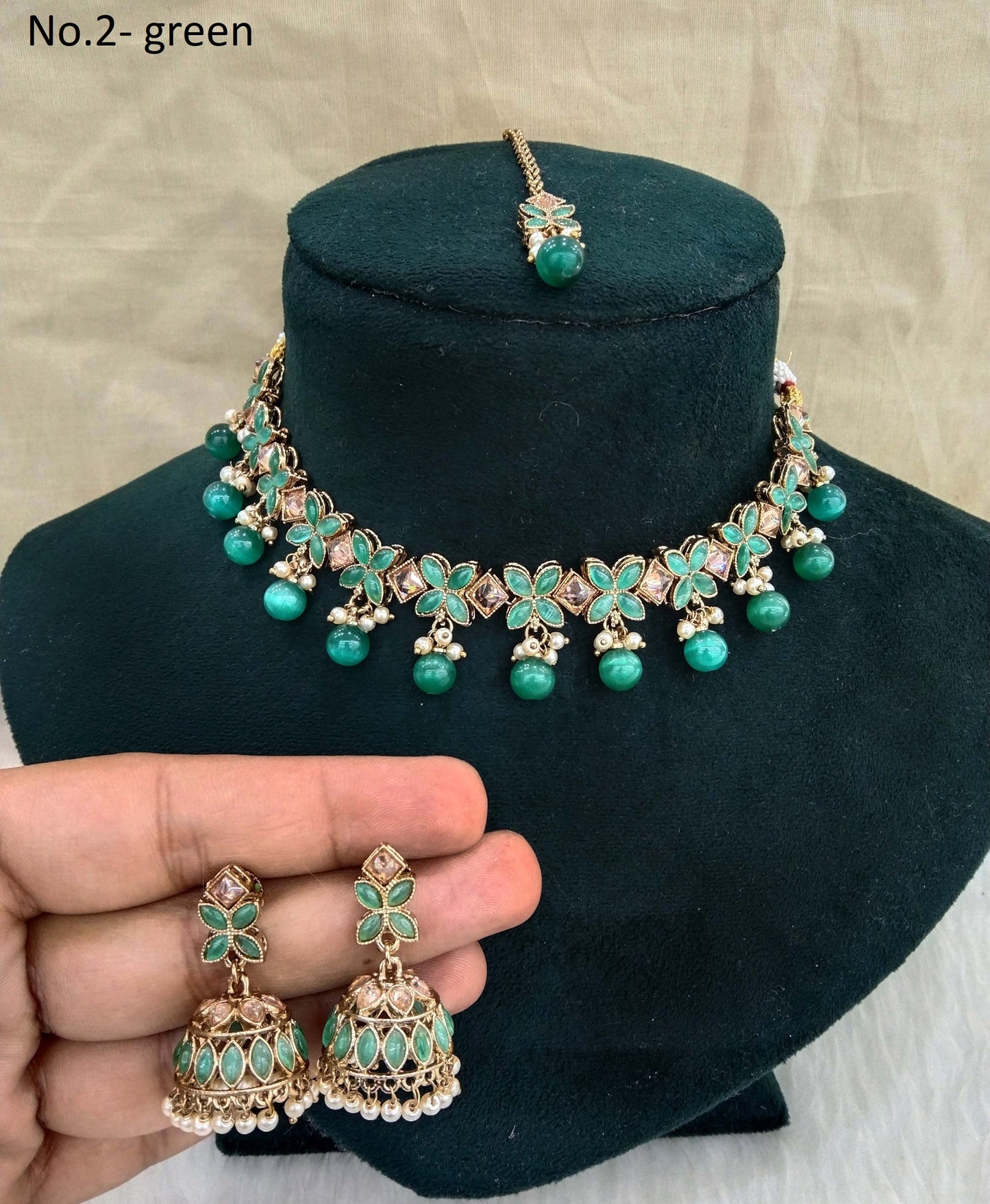 Antique Gold Necklace Jewellery Set/ green Necklace Set Jewellery set/sona jewellery Set Online