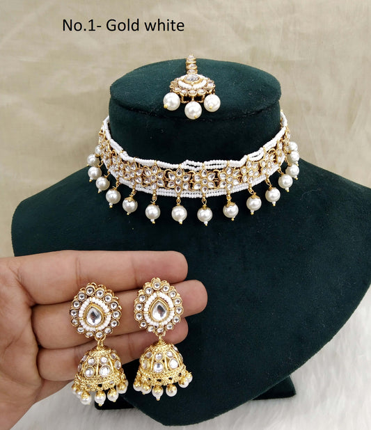 Gold white kundan Choker Set Necklace Earrings Set/ choker set Indian Jewellery Necklace Set/Indian Choker domain Set