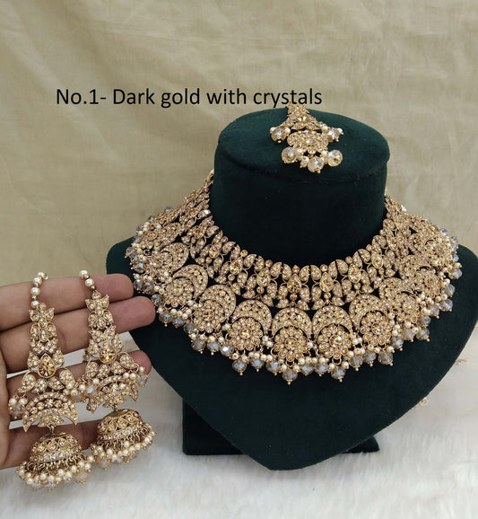 Antique Gold Wedding Necklace Jewellery Set/ dark gold Indian Bridal Wedding Jewellery Set