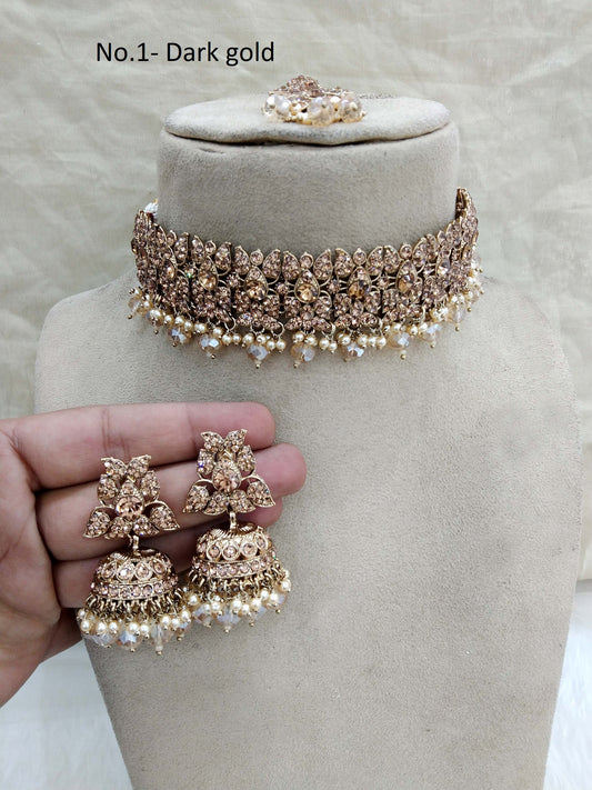 Antique Gold choker Set/ dark gold choker Indian sam Jewellery set