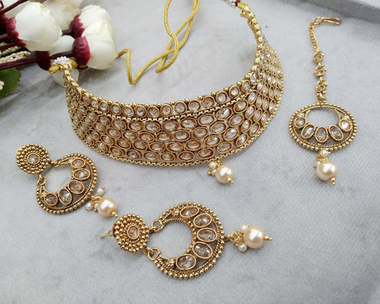 Gold polki choker Jewellery set/ Gold choker necklace set