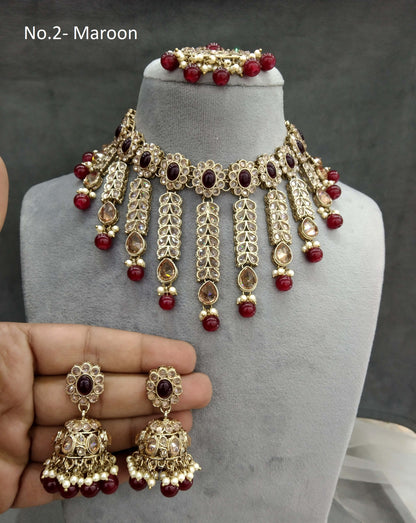 Antique Gold Wedding Necklace Jewellery Set/ dark gold maroon Indian Bridal Wedding Jewellery