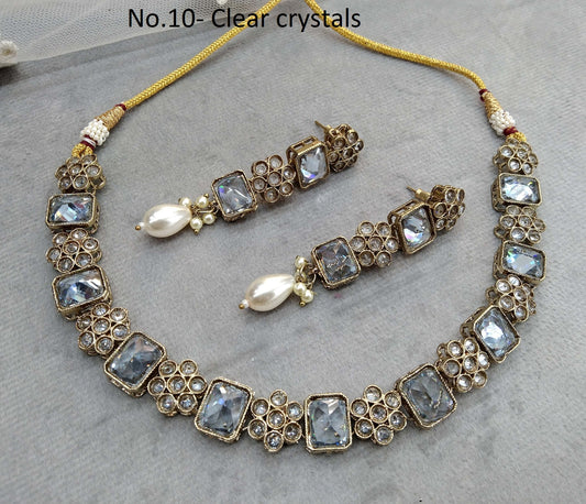 Indian jewellery necklace Set/ clear crystals  necklace Jewellery set /sam Jewellery