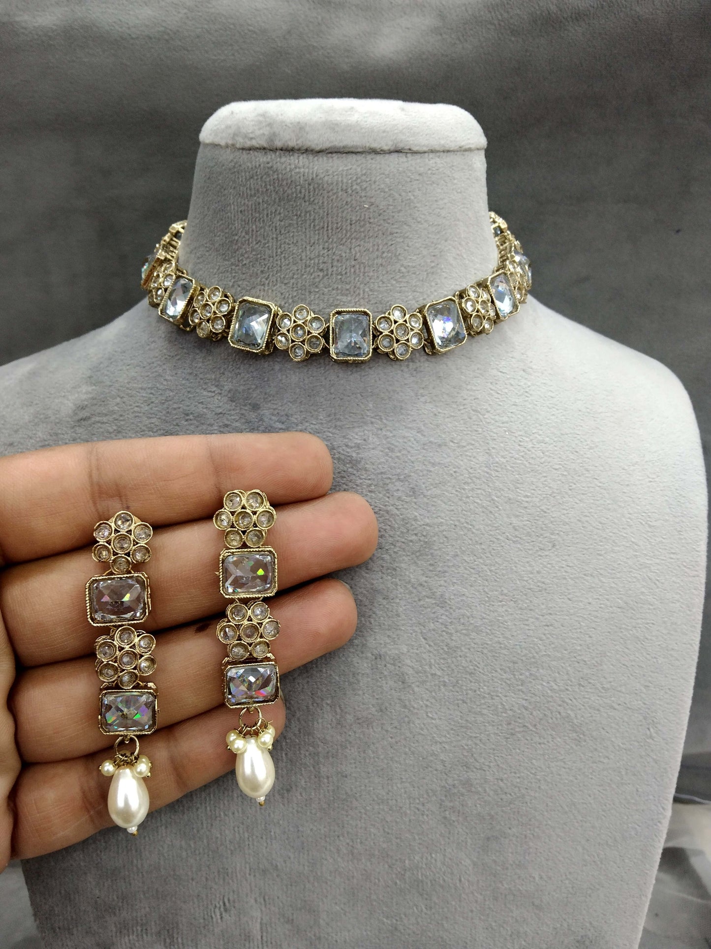 Indian jewellery necklace Set/ clear crystals  necklace Jewellery set /sam Jewellery