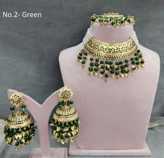 Indian Jewellery/Bridal Gold jadau choker green pippal patti Set